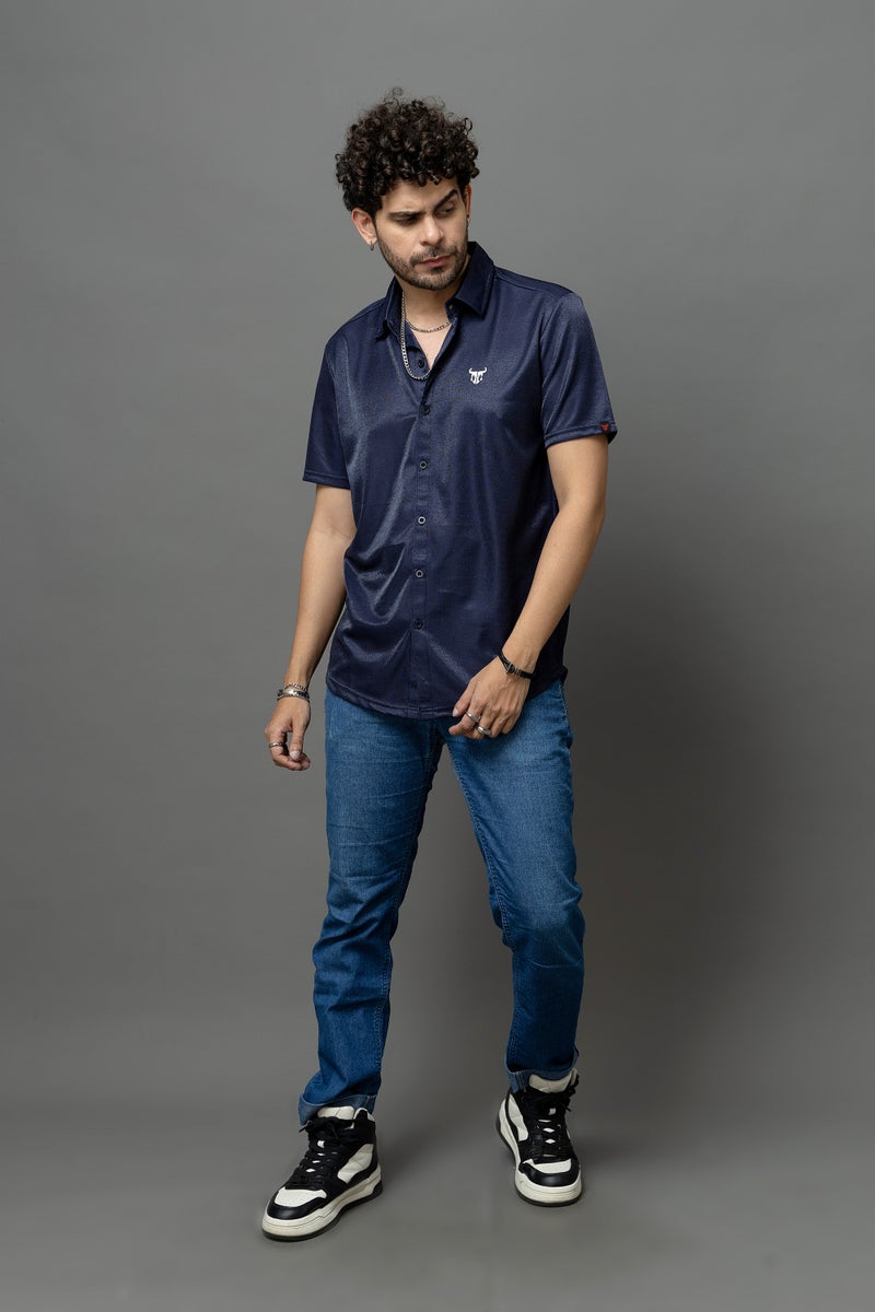 Go Devil Dark Blue Casual Wear Shirt for Men - Image 1